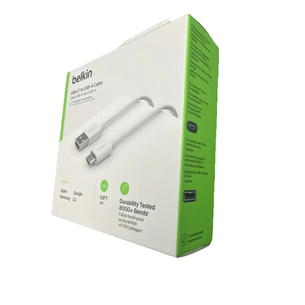 Belkin USB-C to USB-A White Cable (3M /10ft)‎ for Apple/Samsung/Google/LG . New